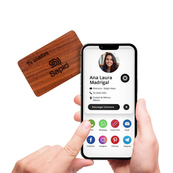 Tarjeta Personalizable de Madera con Chip NFC - Nogal